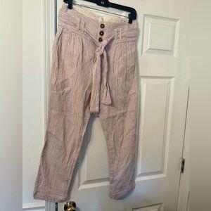 Free People Cream and Brown Ankle Cropped Pants with Tie-Front